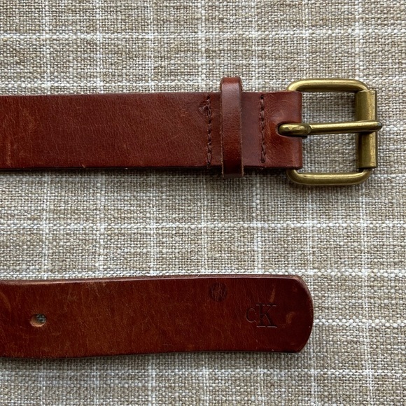 Calvin Klein Accessories - Calvin Klein Brown Leather Belt with Brass Buckle